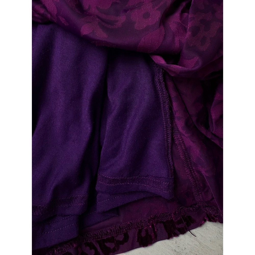Paris Blues Women Purple Burnout Velvet Damask Bell Sleeve V-Neck Tunic Top S - Picture 9 of 11